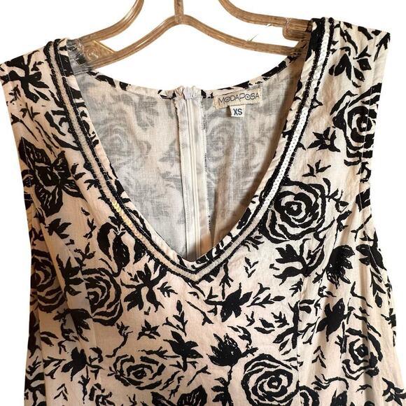 ModaPosa Womens XS Black White Floral Sleeveless Swing Dress Lace Up Back Lined - Picture 4 of 16